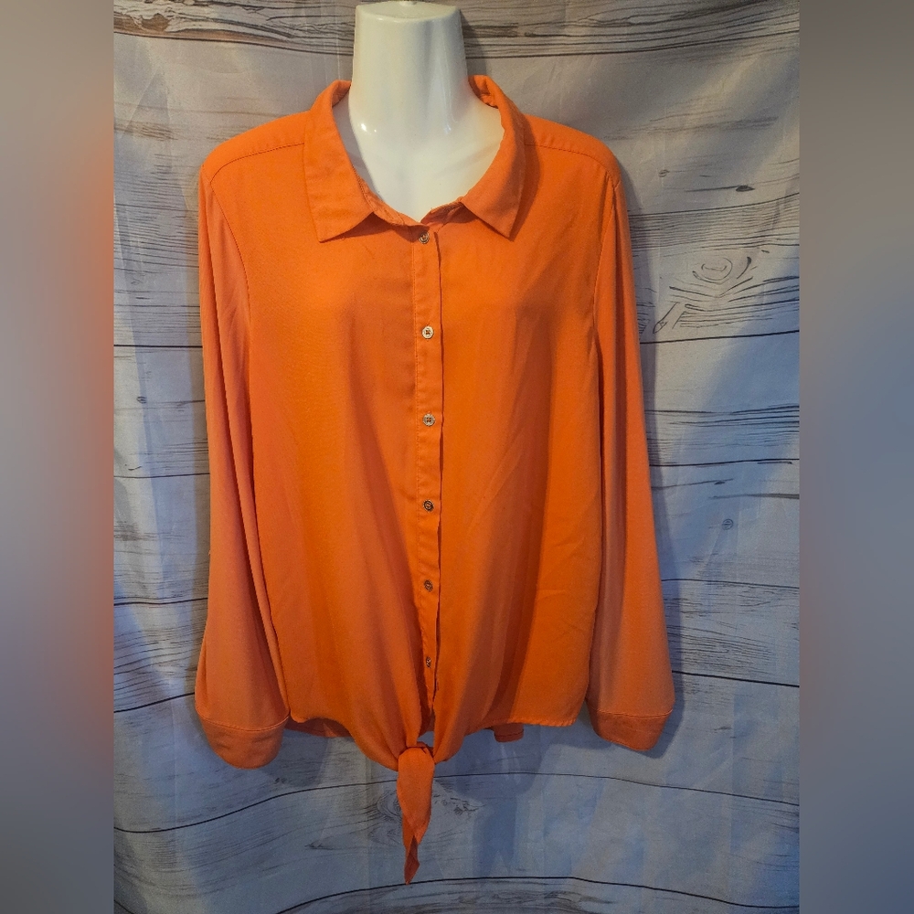 Cynthia Steffe Orange Button Down Tie Front Blouse Women’s Size L